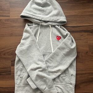 Gray Hoodie with Red Heart Patch